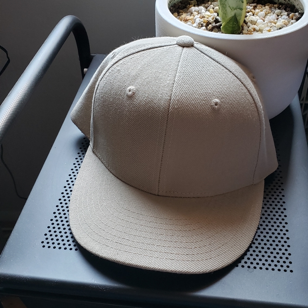 Used Beige Hat with Velcro Adjustable Straps and No Decals or Logos